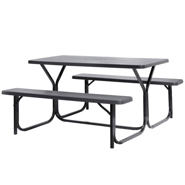 Gardenised Outdoor Woodgrain Picnic Table Set with Metal Frame, Gray QI003911GY